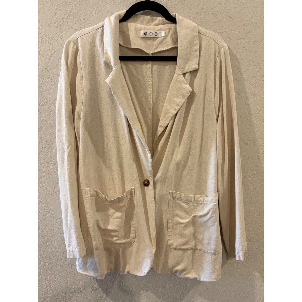 Linen Blend Lightweight Blazer Cream Oatmeal Single Button Large